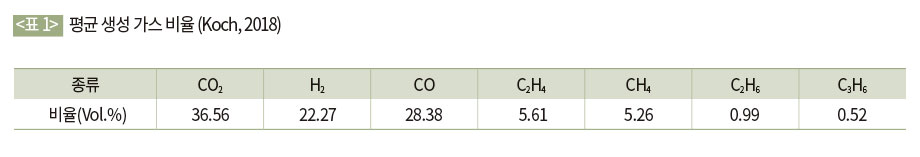  생성 가스 비율 그래프 (Koch, 2018)