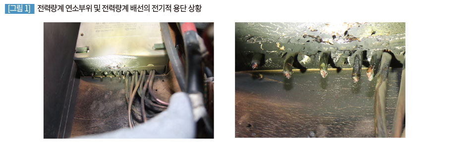 전력량계 연소부위 및 전력량계 배선의 전기적 용단 상황