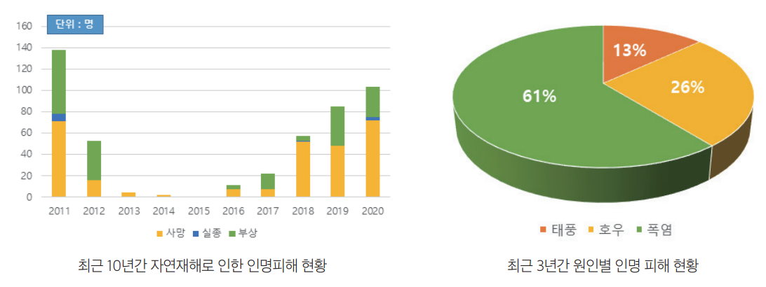 최근 10년간 자연재해로 인한 인명피해 현황, 최근3년간 원인별 인명 피해 현황