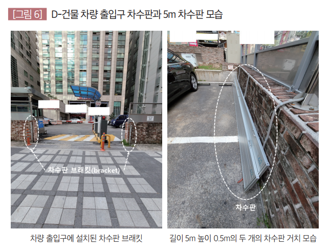 D-건물 차량 출입구 차수판과 5m 차수판 모습