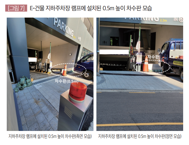 E-건물 지하주차장 램프에 설치된 0.5m 높이 차수판 모습