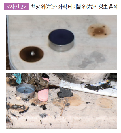 (사진2)책상 위와 좌식 테이블 위의 양초 흔적